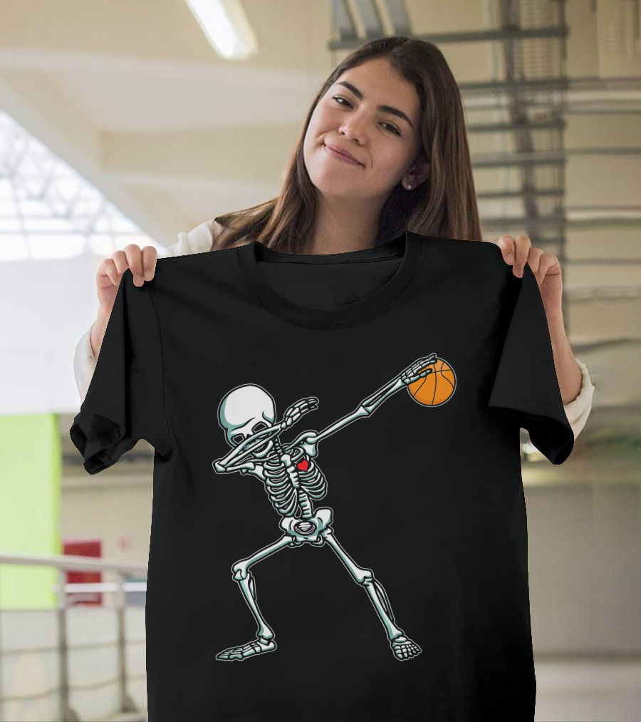 Dabbing Skeleton with Basketball T-Shirt