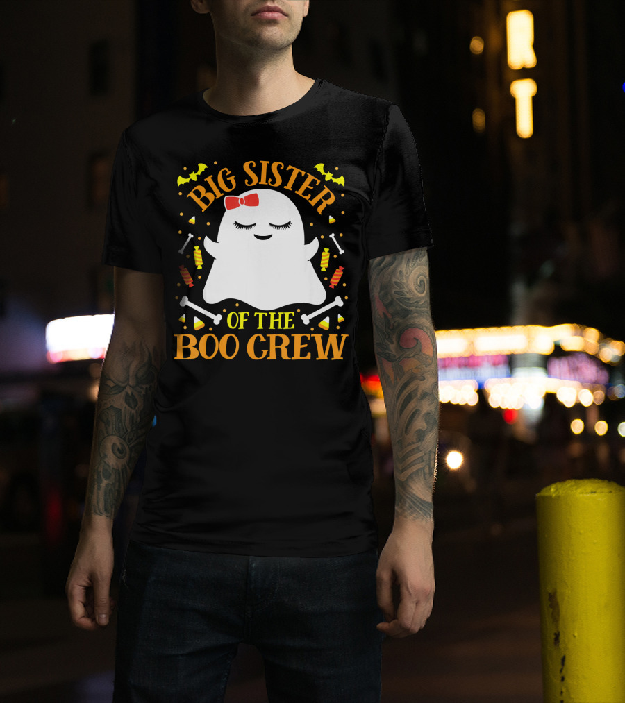 Big Sister Of The Boo Crew Ghost With Candy And Bones T-Shirt