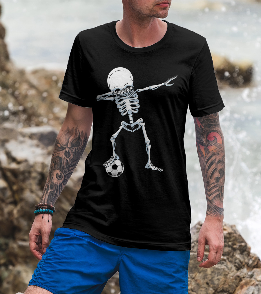 Dabbing Skeleton With Soccer Ball T-Shirt