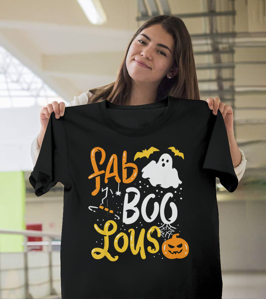 Halloween Fab Boo Lous Ghost Bat Pumpkin Spiderweb T-Shirt