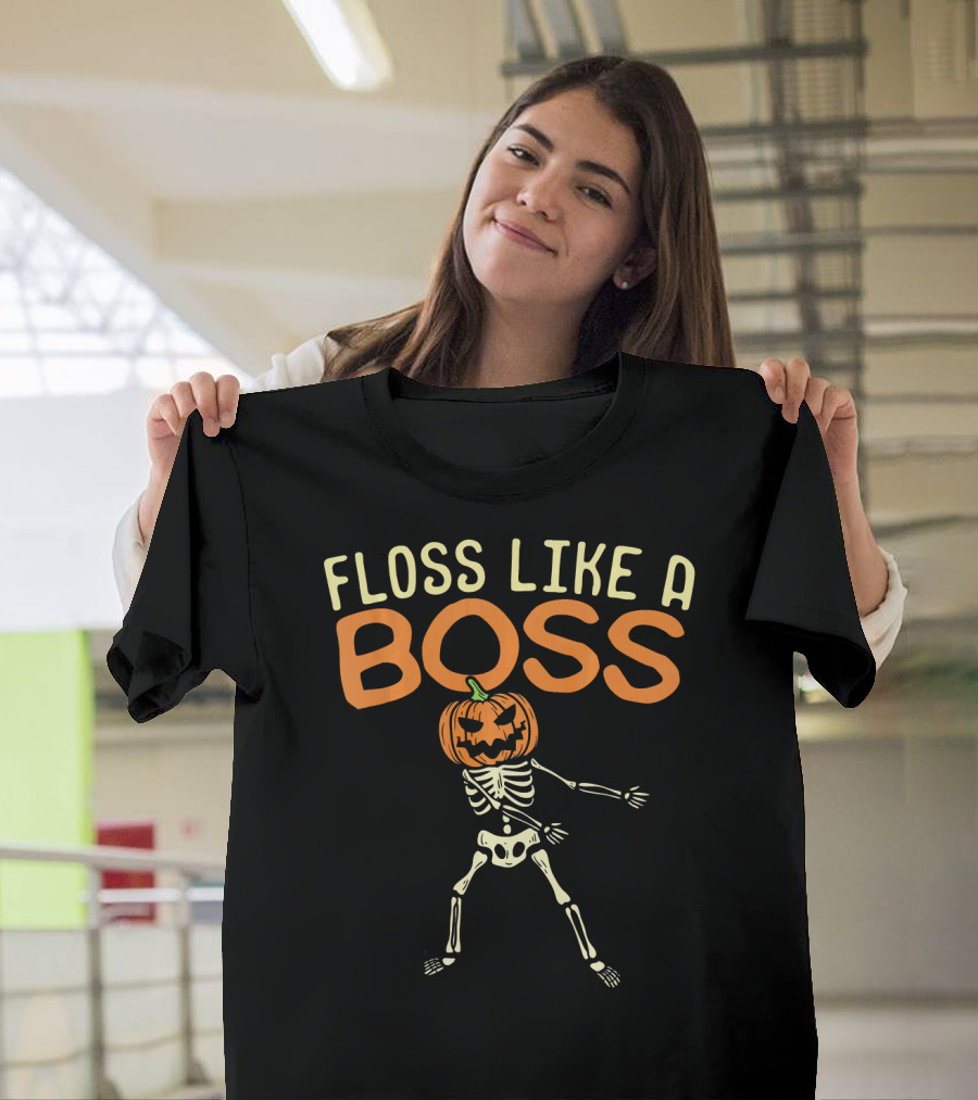 Floss Like A Boss Skeleton Pumpkin Head T-Shirt