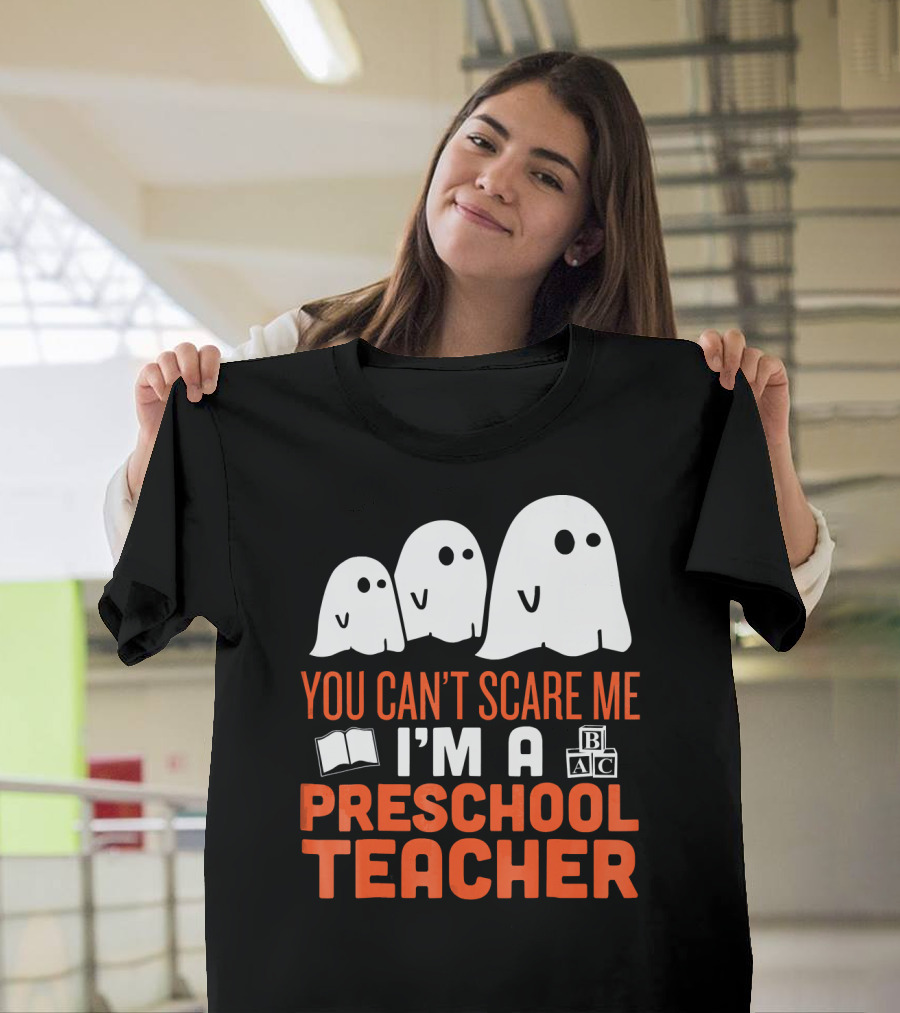 You Can't Scare Me I'm a Preschool Teacher Ghosts Book Blocks T-Shirt