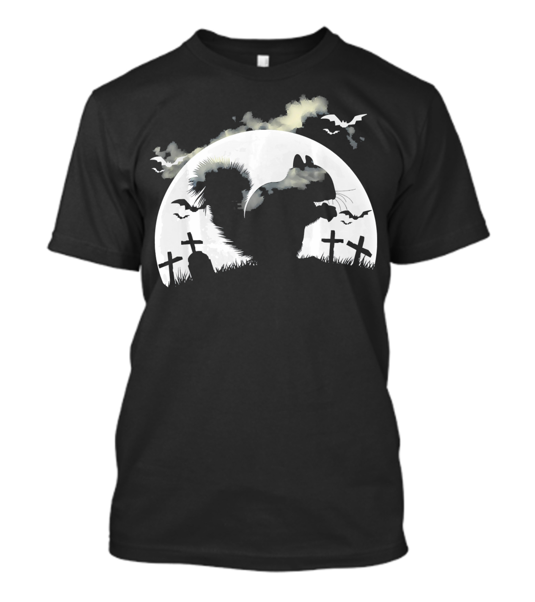 Spooky Halloween Rodent In Graveyard With Full Moon And Bats T-Shirt