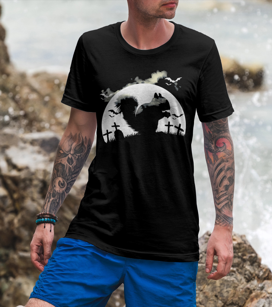 Spooky Halloween Rodent In Graveyard With Full Moon And Bats T-Shirt