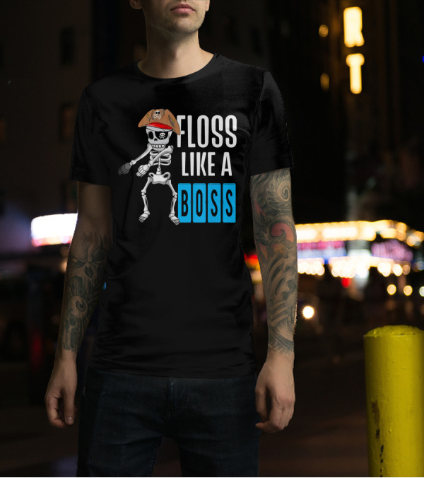 Floss Like A Boss Flossing Skele Pirate Hat Skeleton Dance T-Shirt