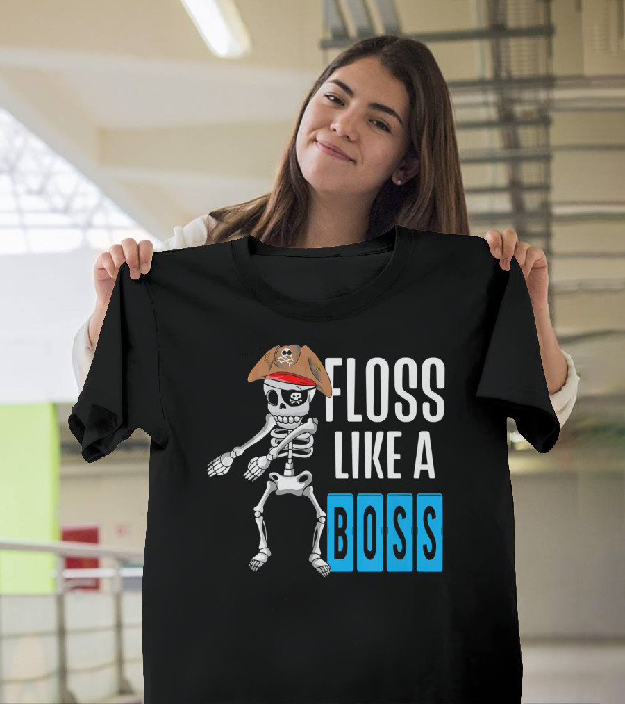Floss Like A Boss Flossing Skele Pirate Hat Skeleton Dance T-Shirt