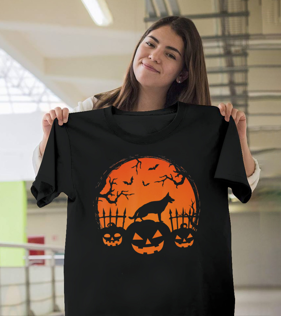 Halloween Night Pumpkin German Shepherd Dog T-Shirt