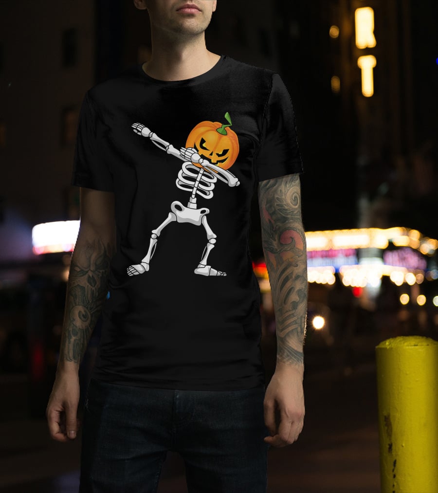 Halloween Pumpkin Skeleton Dabbing Kids T-Shirt