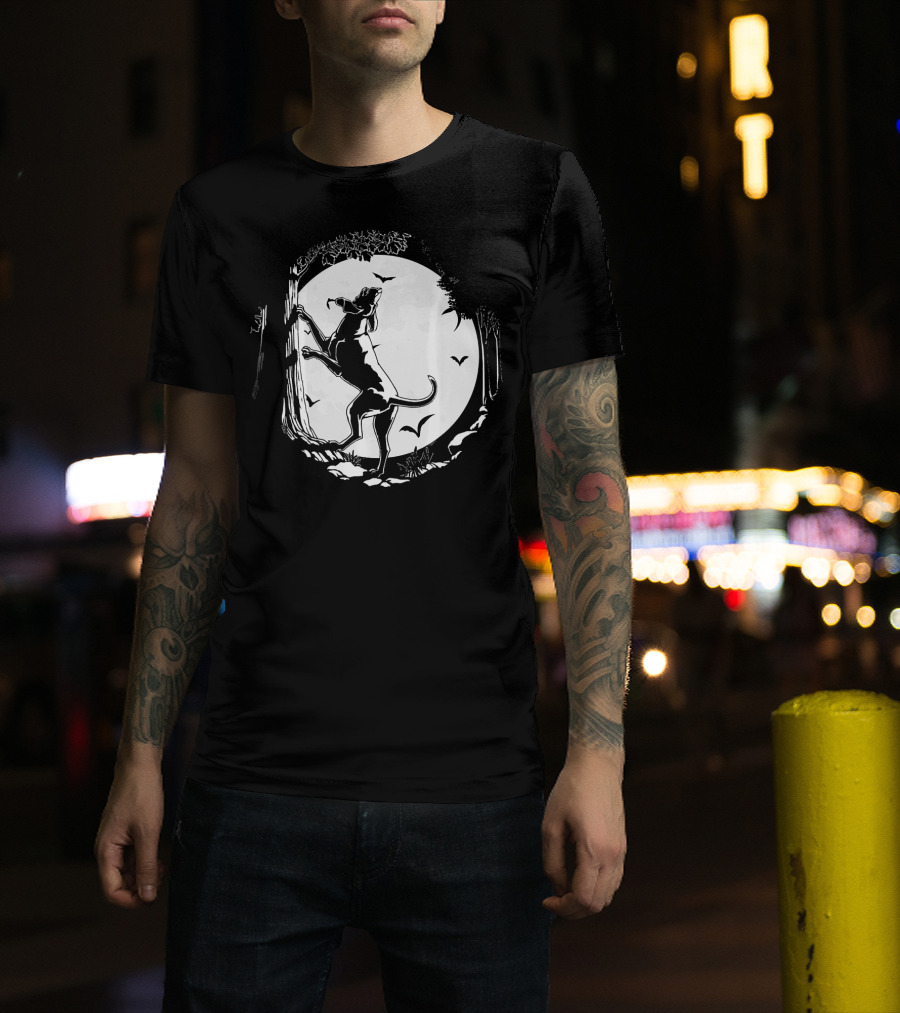 Coonhound Hunting Dog Under Full Moon With Bats And Trees T-Shirt