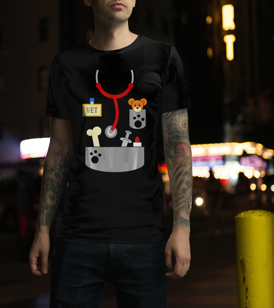 Halloween Vet Costume With Stethoscope And Plush Bear T-Shirt