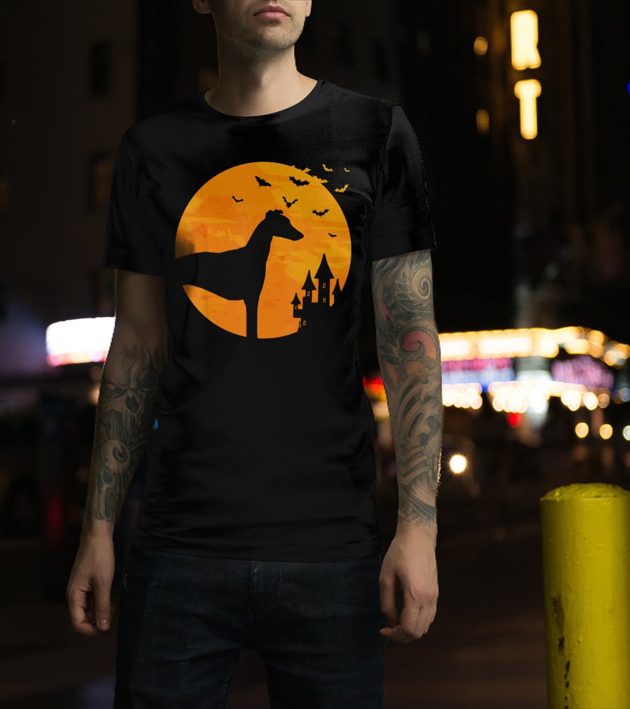 Whippet Scary Halloween Moon Castle Bats T-Shirt