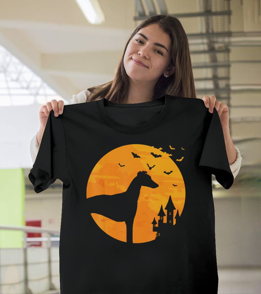Whippet Scary Halloween Moon Castle Bats T-Shirt