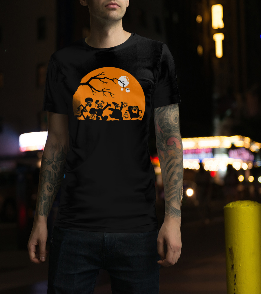 Spongebob Squarepants Halloween Group Silhouette Against Orange Moon T-Shirt