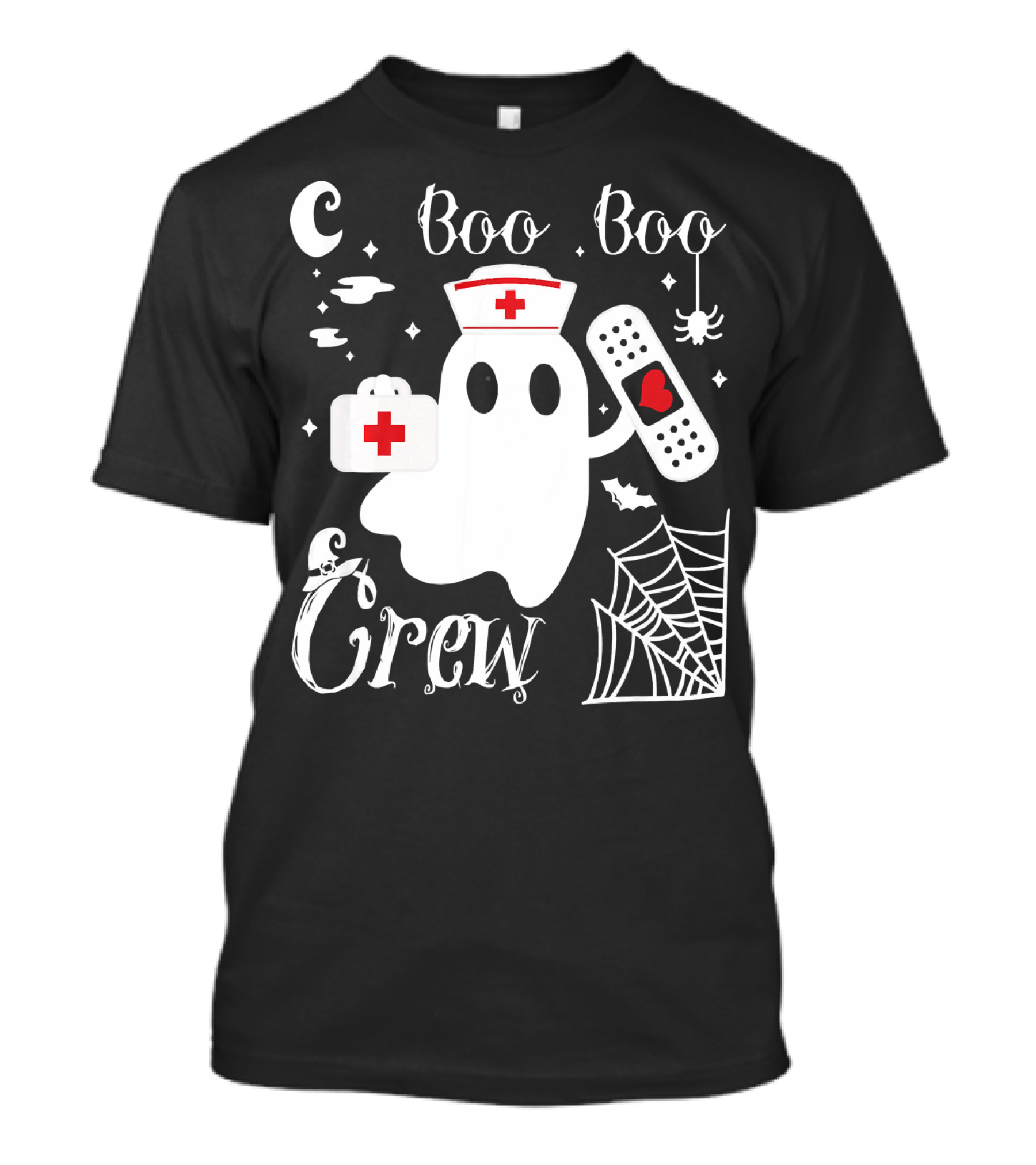 Boo Boo Crew Ghost Nurse With Bandage And Spider Web And Medical Symbols T-Shirt