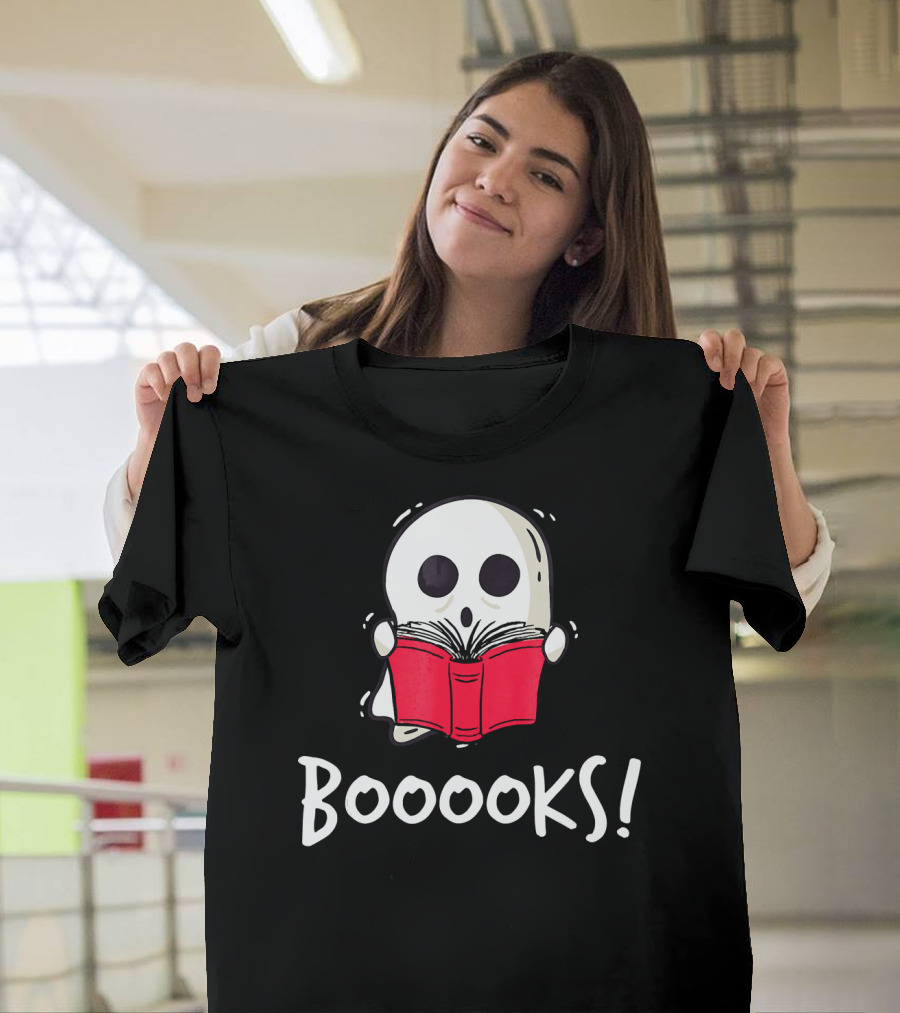 Booooks Ghost Holding Red Book T-Shirt
