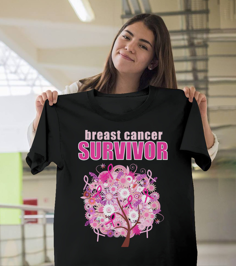 Breast Cancer Survivor Floral Pink Ribbon Tree T-Shirt