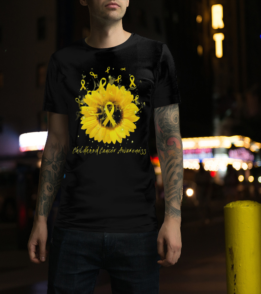 Childhood Cancer Awareness Yellow Ribbon Sunflower T-Shirt