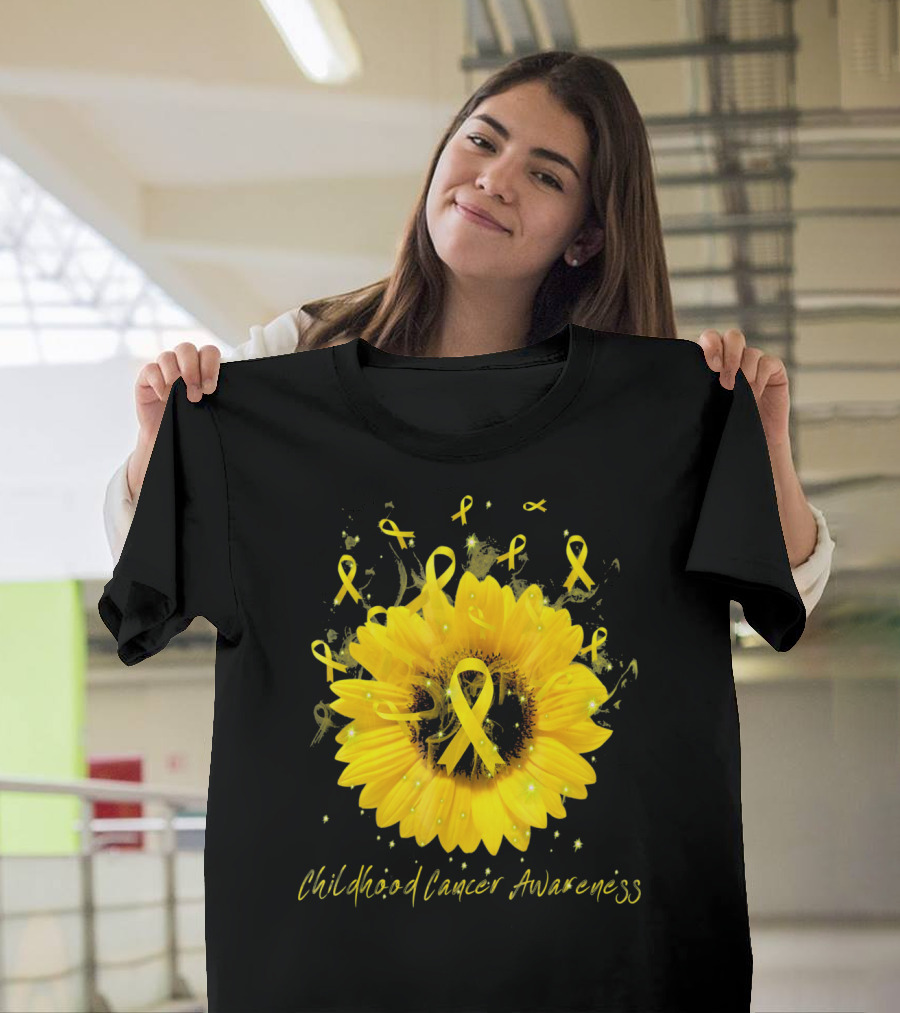 Childhood Cancer Awareness Yellow Ribbon Sunflower T-Shirt