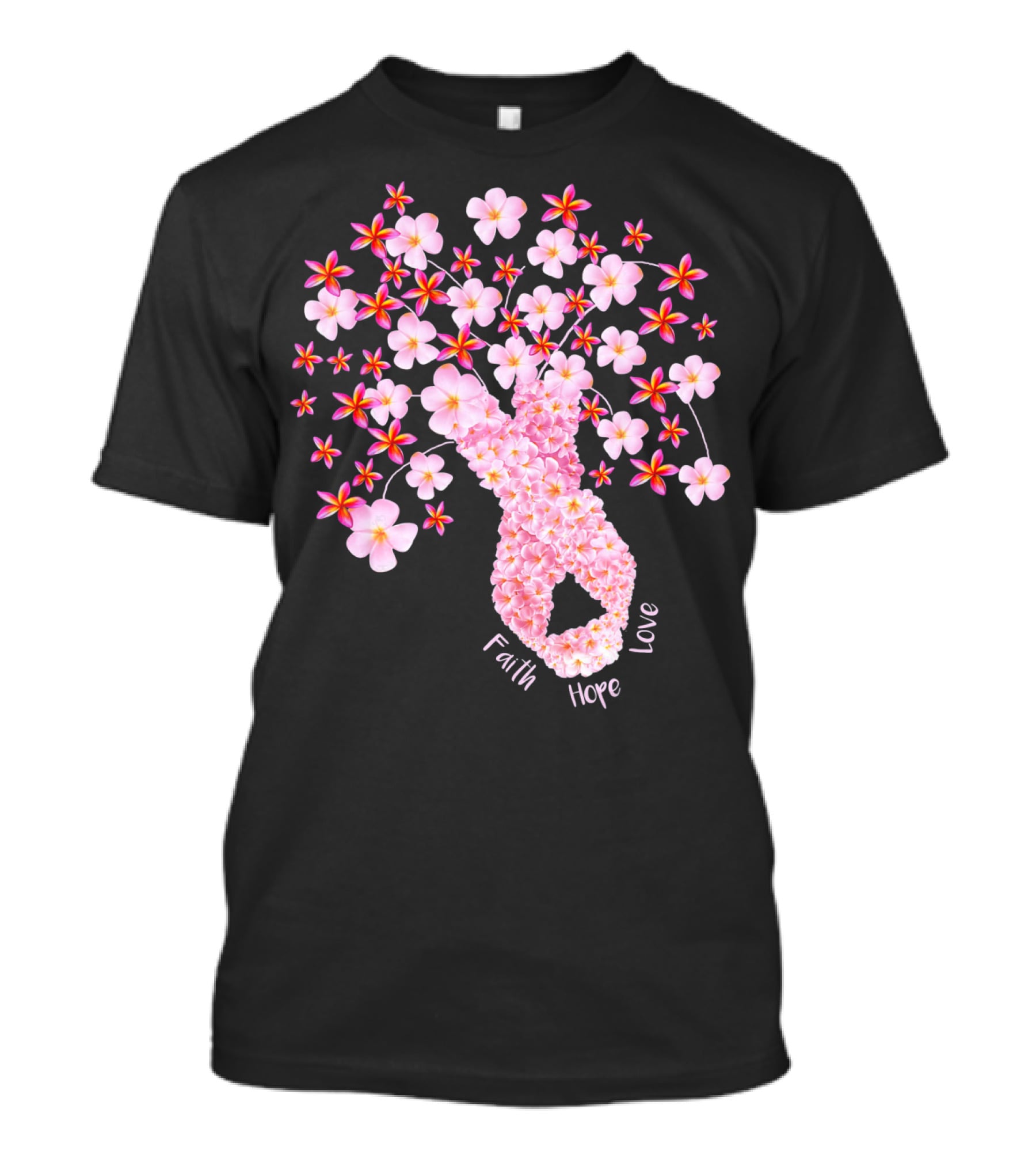 Faith Hope Love Breast Cancer Ribbon Floral Blossoms T-Shirt