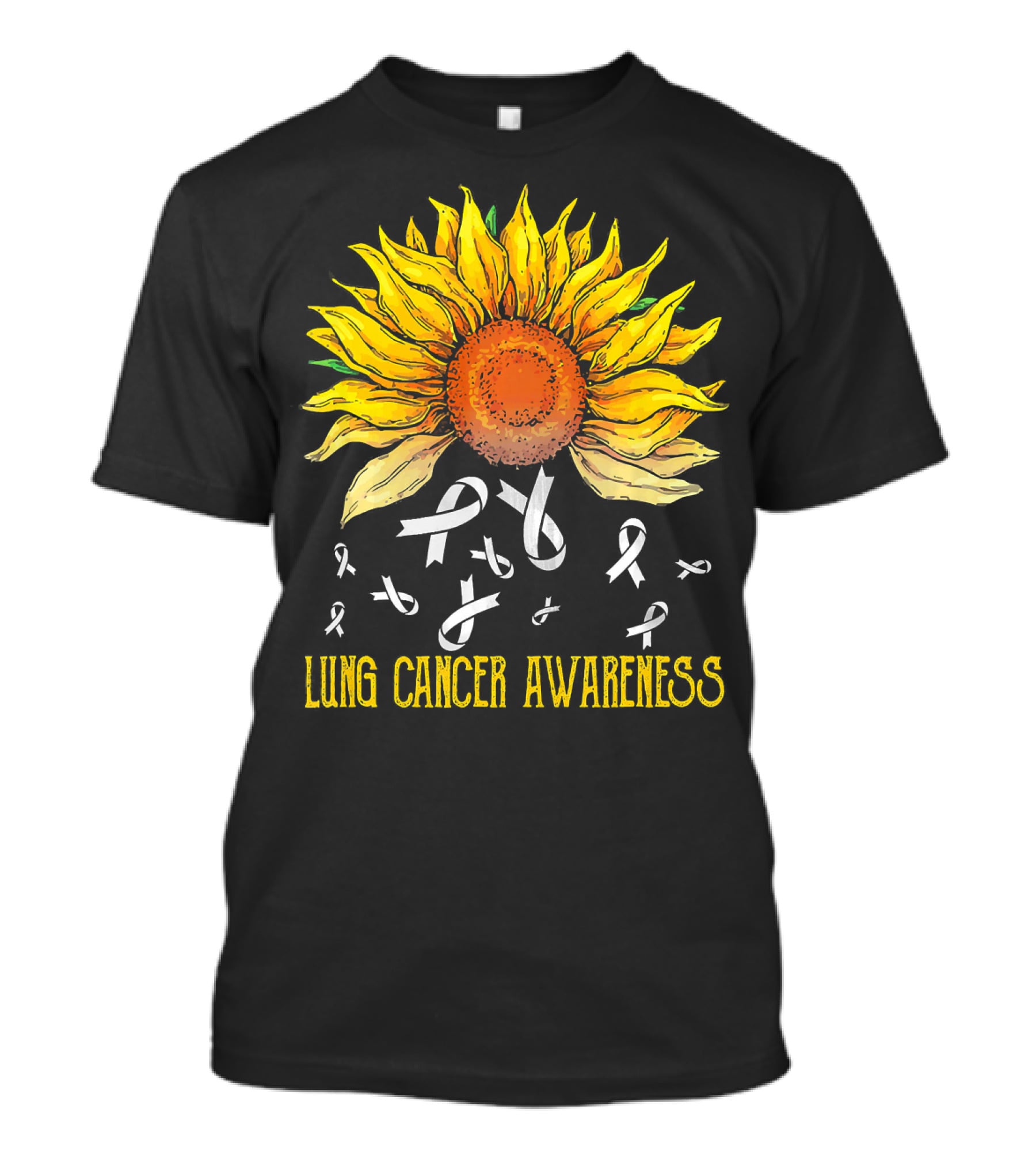 Lung Cancer Awareness Sunflower With White Ribbons T-Shirt