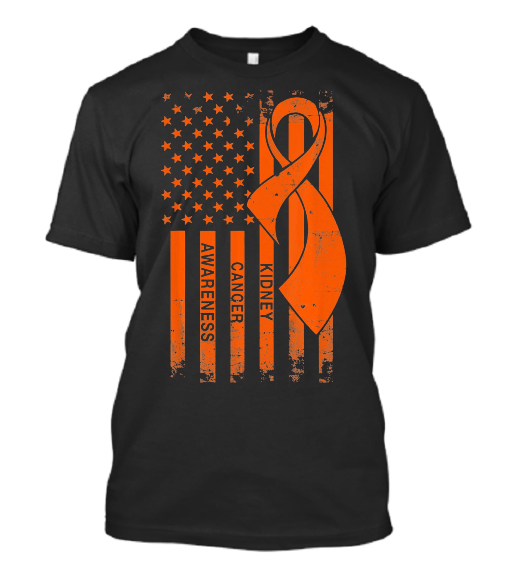 Kidney Cancer Awareness Orange Ribbon American Flag T-Shirt