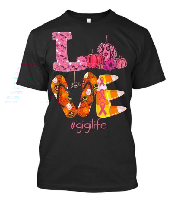 Love Halloween Pumpkin Breast Cancer Awareness #gigilife T-Shirt