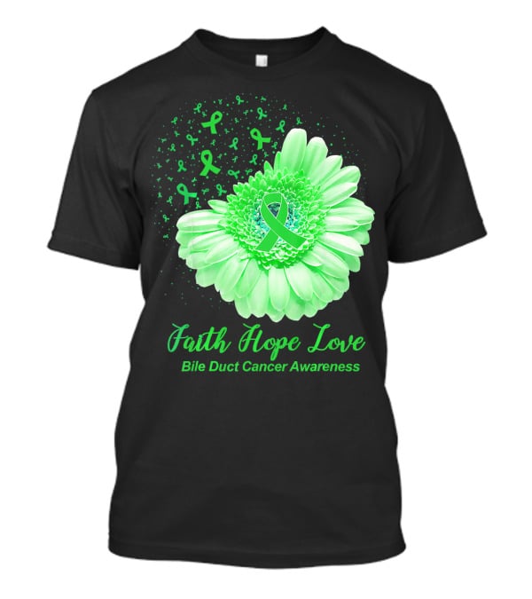 Faith Hope Love Bile Duct Cancer Awareness Flower T-Shirt