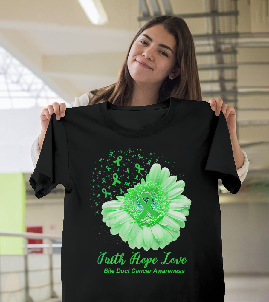 Faith Hope Love Bile Duct Cancer Awareness Flower T-Shirt