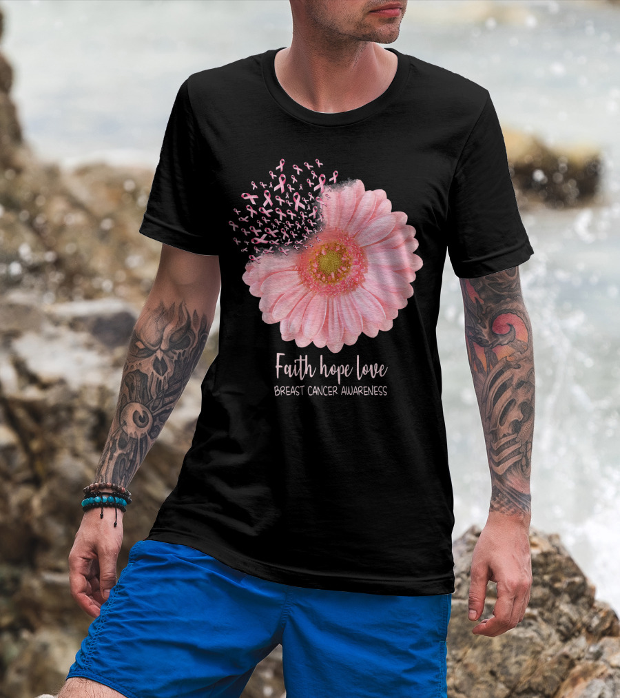 Faith Hope Love Breast Cancer Awareness Pink Sunflower T-Shirt
