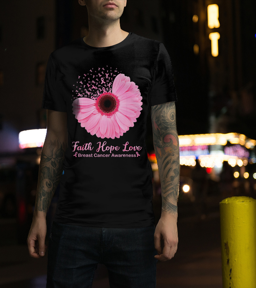 Faith Hope Love Breast Cancer Awareness Pink Ribbon Blossoms T-Shirt