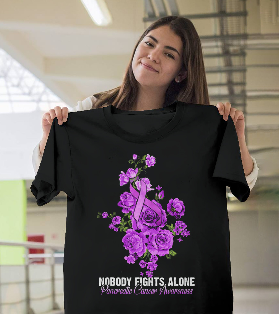 Nobody Fights Alone Pancreatic Cancer Awareness Flower T-Shirt