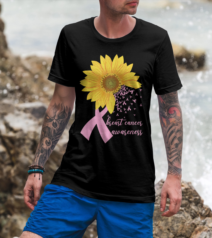 Breast Cancer Awareness Sunflower Pink Ribbon T-Shirt