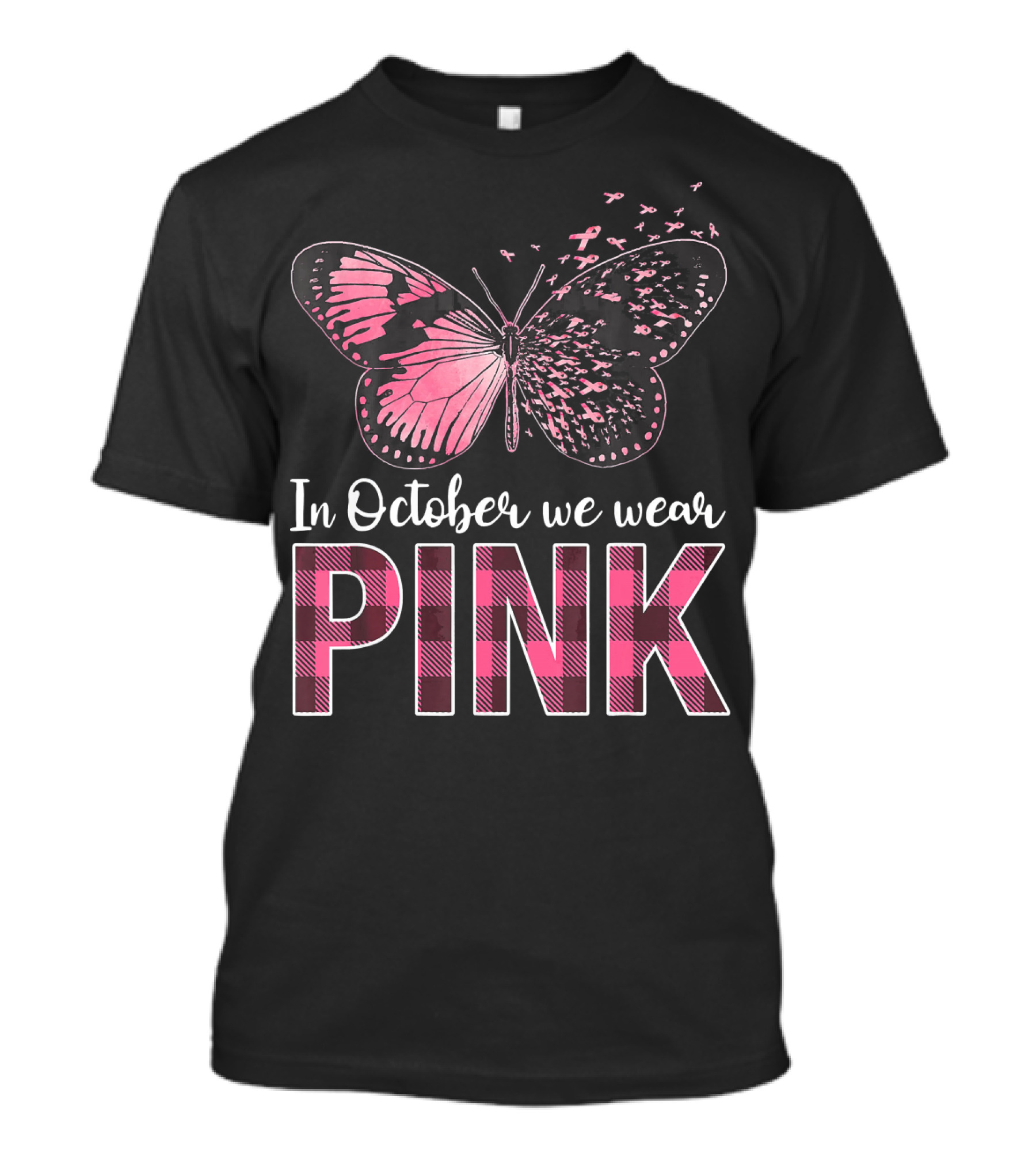 In October We Wear Pink Butterfly Breast Cancer Awareness T-Shirt