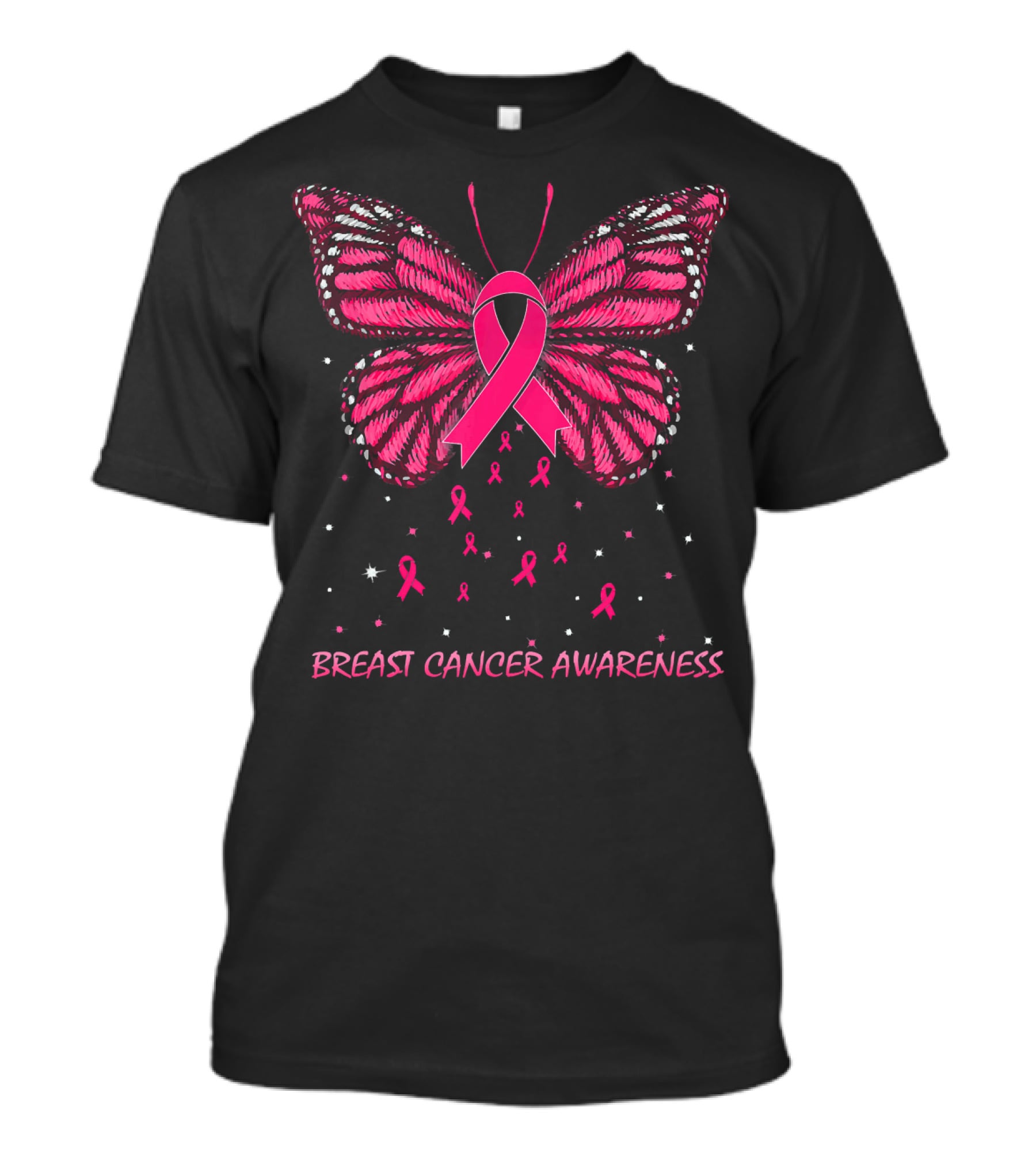 Breast Cancer Awareness Butterfly Ribbon And Stars T-Shirt