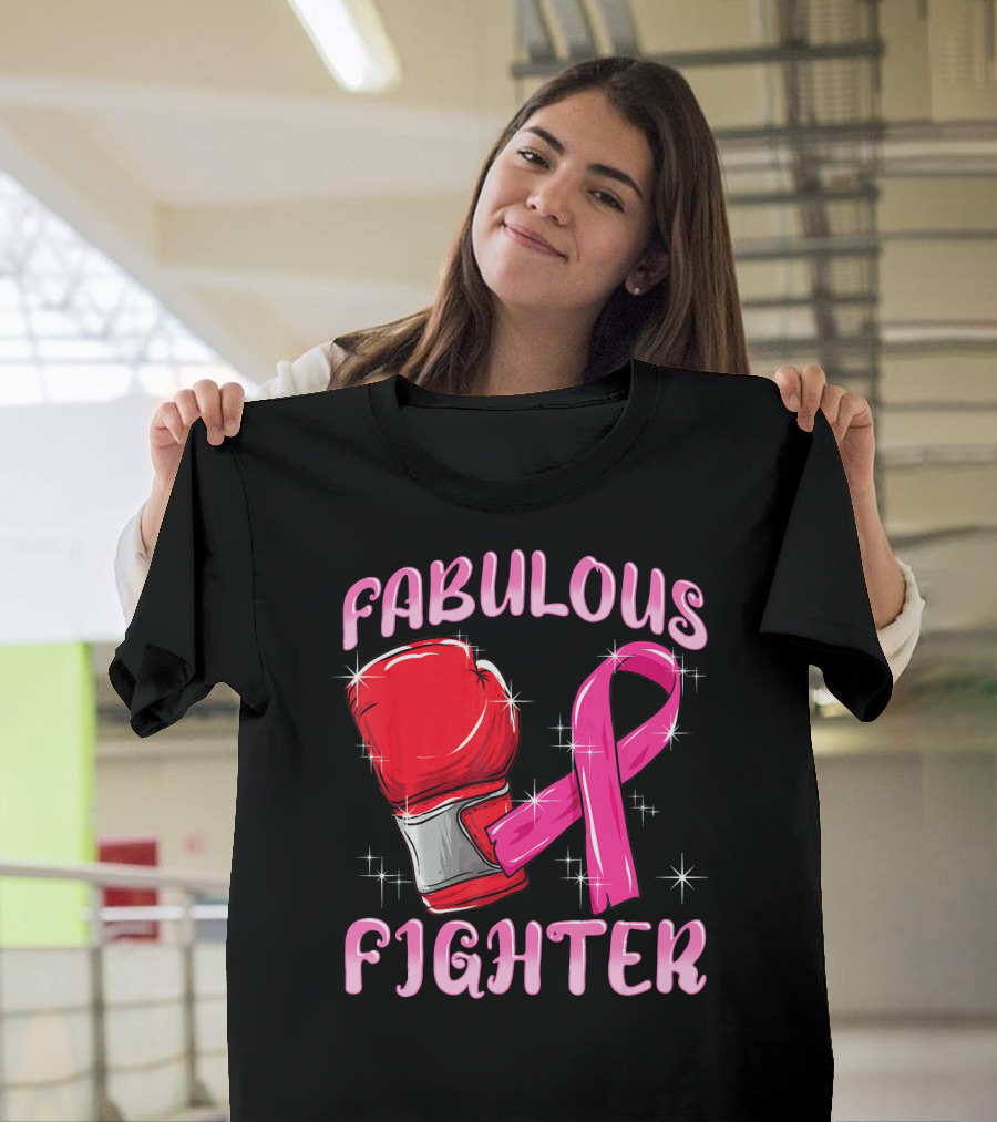 Fabulous Fighter Red Boxing Glove Pink Ribbon Breast Cancer Awareness T-Shirt