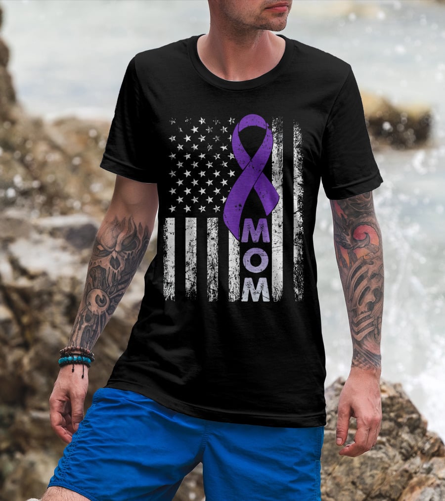 MOM American Flag Pancreatic Cancer Awareness T-Shirt