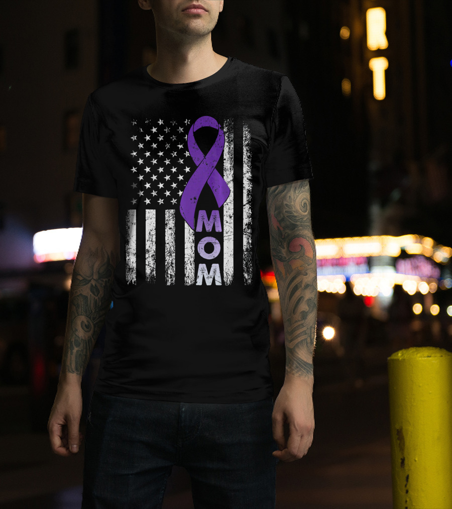 MOM American Flag Pancreatic Cancer Awareness T-Shirt