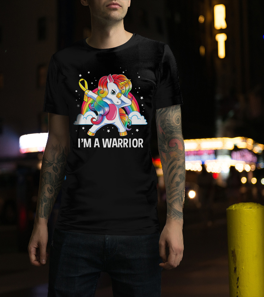 Unicorn I'm A Warrior Childhood Cancer Awareness Rainbow T-Shirt