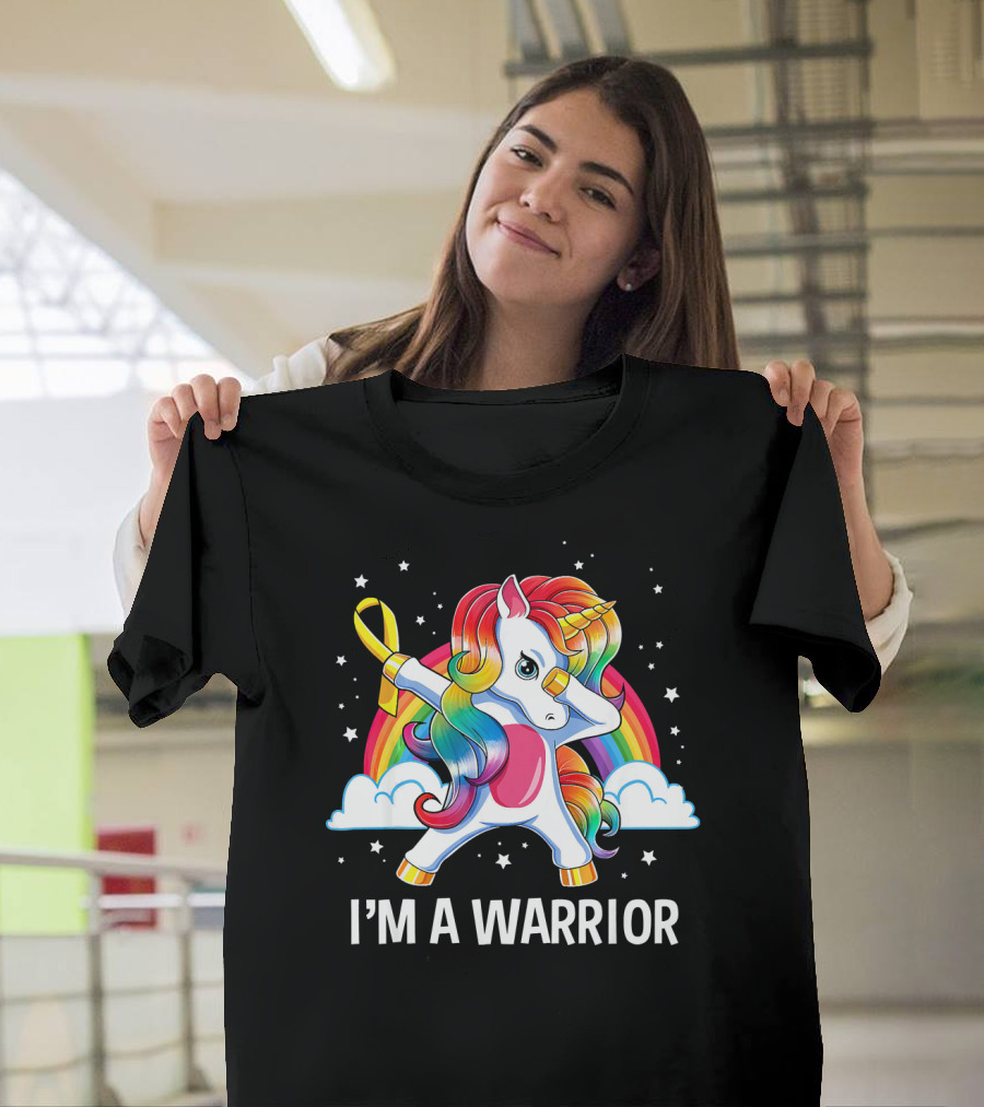Unicorn I'm a Warrior Childhood Cancer Awareness Rainbow T-Shirt