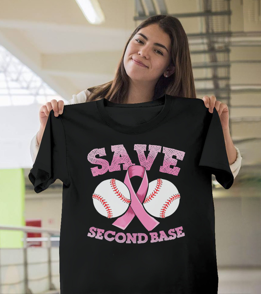 Save Second Base Breast Cancer Awareness Baseball T-Shirt