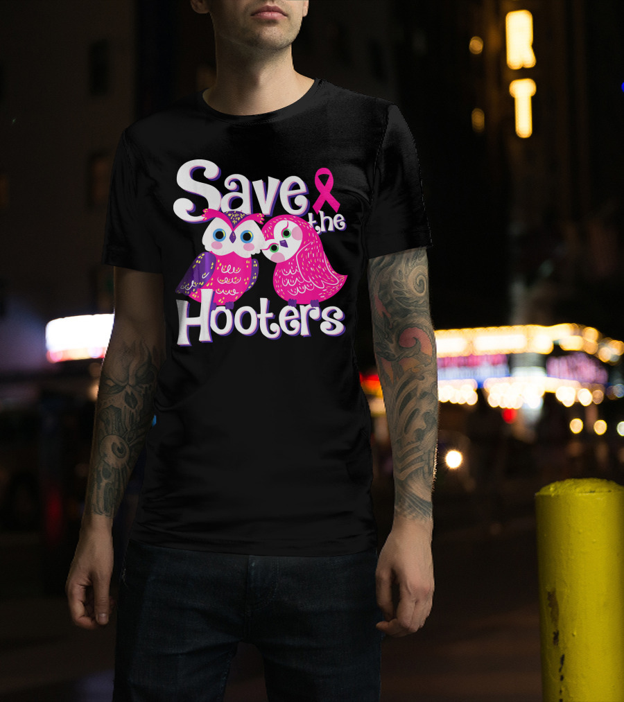 Save The Hooters Breast Cancer Awareness Owls And Pink T-Shirt