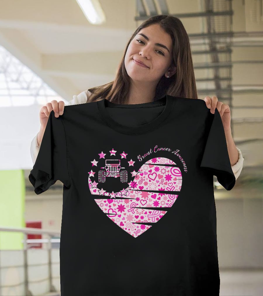 Breast Cancer Awareness Jeep Heart T-Shirt