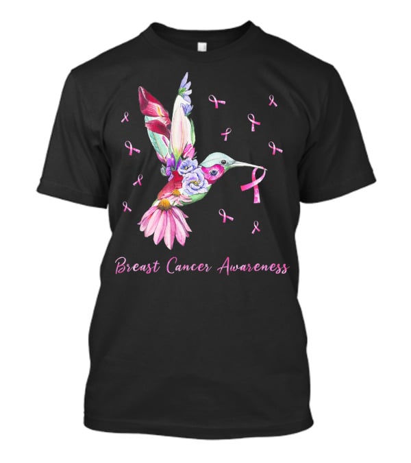 Breast Cancer Awareness Pink Ribbon Flower Hummingbird T-Shirt