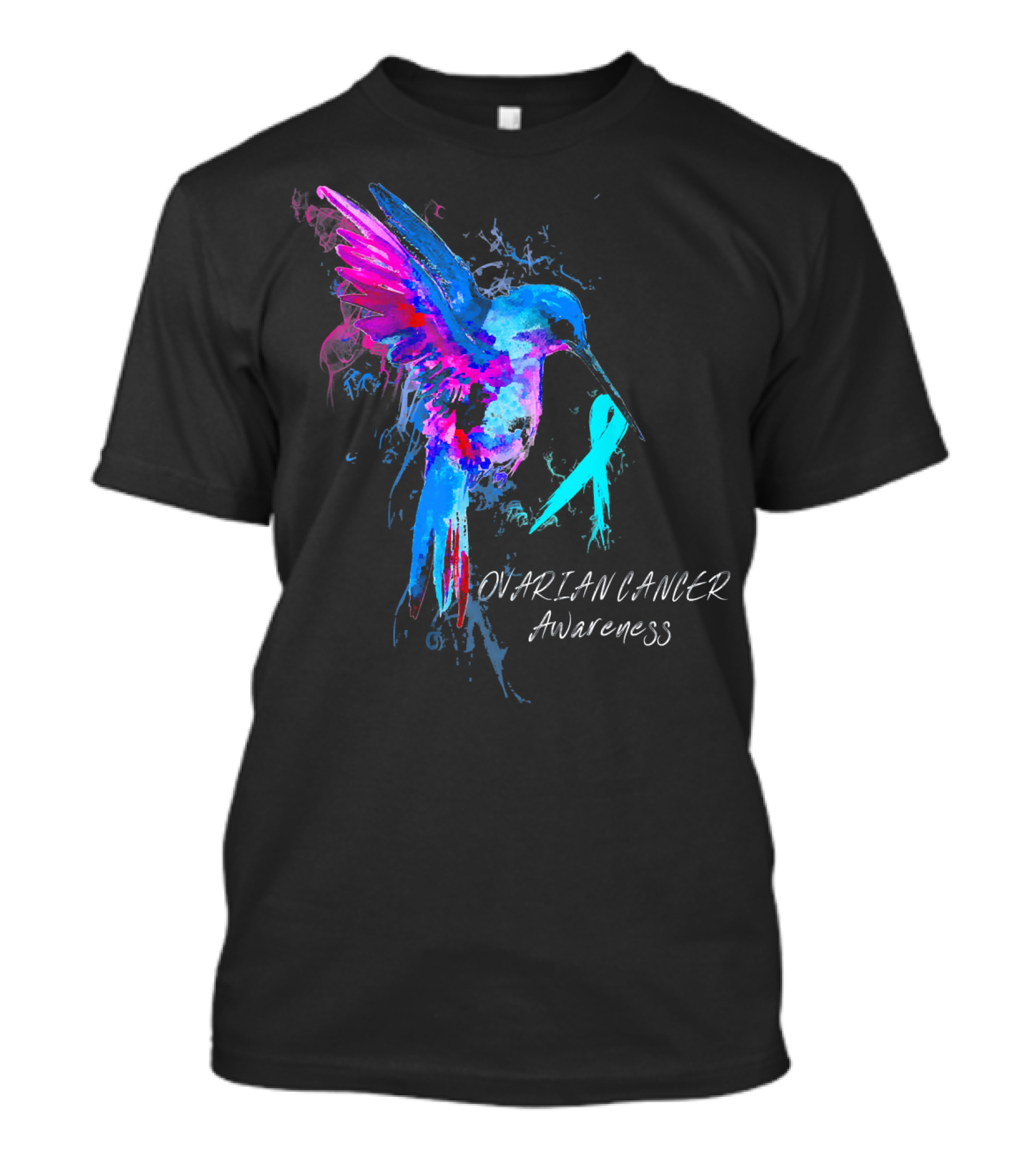 OVARIAN CANCER Awareness Hummingbird With Teal T-Shirt