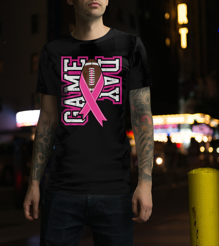 Game Day Breast Cancer Awareness Pink Ribbon Football T-Shirt