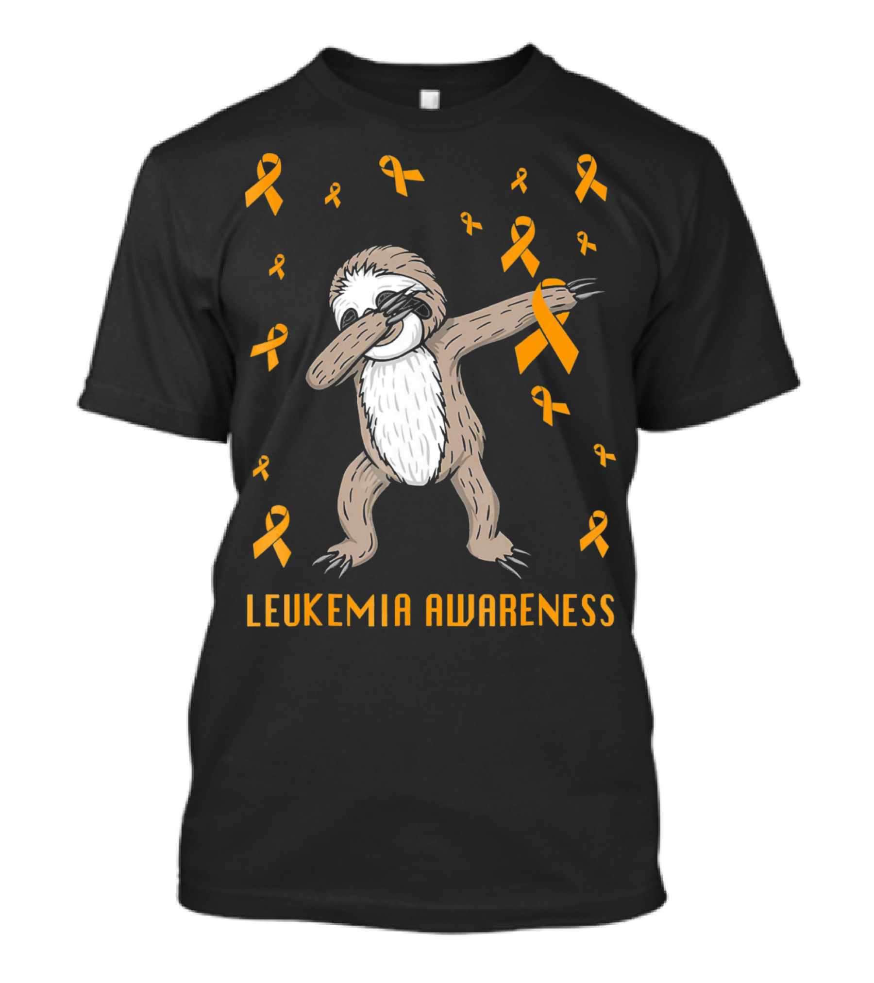 Leukemia Awareness Dabbing Sloth With Orange Ribbons T-Shirt