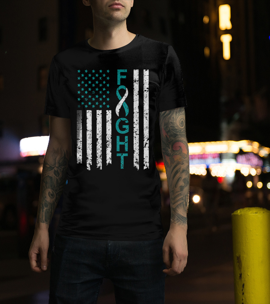 Fight Cervical Cancer Awareness American Flag T-Shirt
