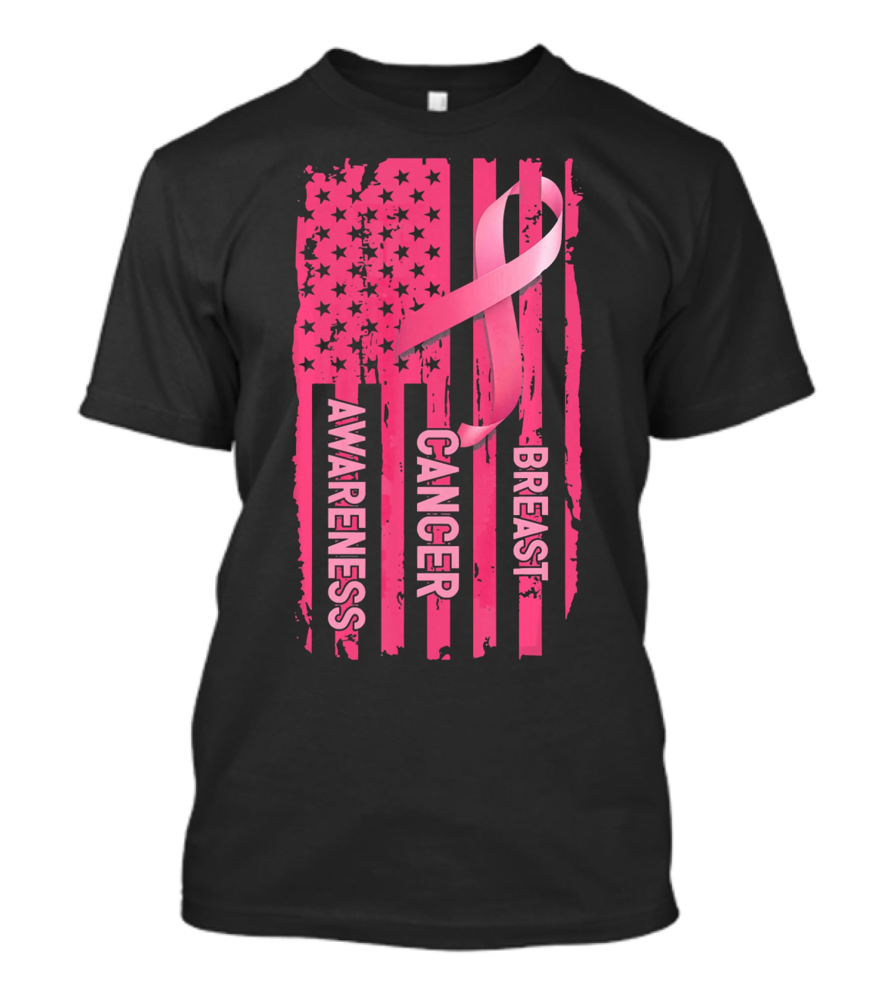 American Flag Pink Ribbon Breast Cancer Awareness T-Shirt