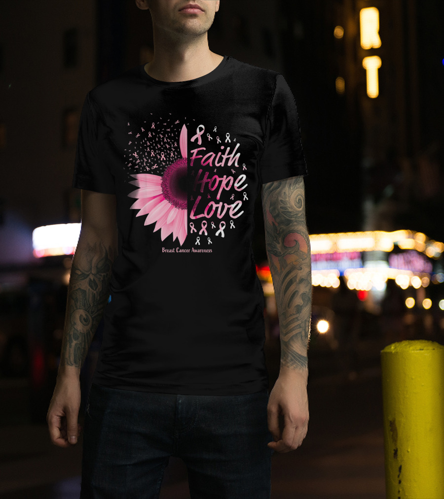 Faith Hope Love Breast Cancer Awareness Christian T-Shirt
