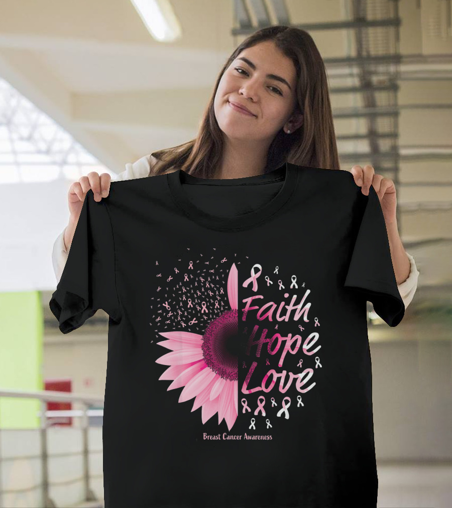 Faith Hope Love Breast Cancer Awareness Christian T-Shirt